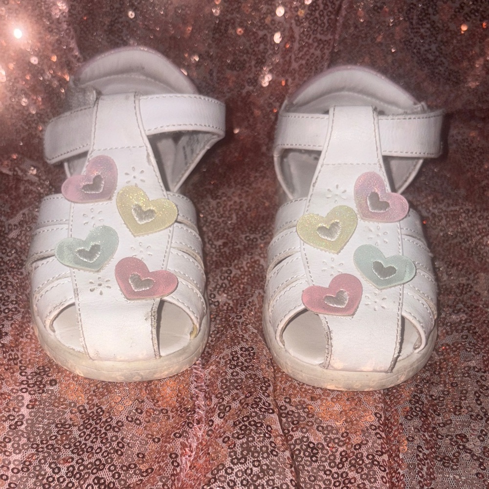 Rachel Shoes White Sandals with Heart Accents